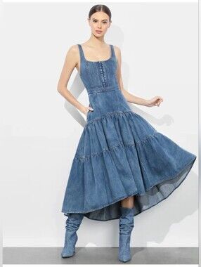 Alice + Olivia Diana Structured Mido Demin Dress Sz 10 NWT